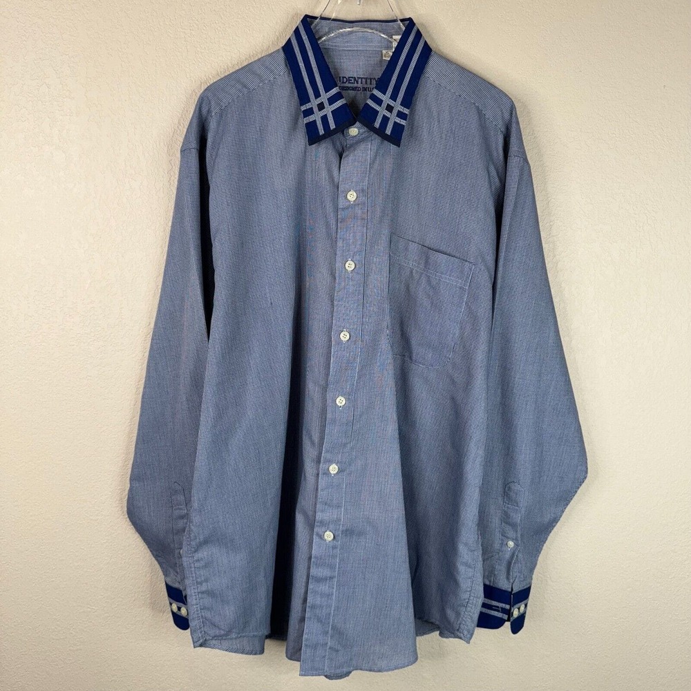 Identity Men's Oversized Button Up Shirt Long Sleeve Gray/Blue‎ Size XL